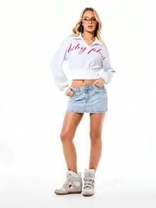 BABYPHAT Logo Denim Mini Skirt Low Rise Y2K Streetwear Retro Embroidered Jean Skirt With Flap Pockets - Light Wash - View 3