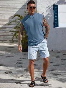 Manfinity Homme Men's Solid Color Casual Versatile Daily Wear Top, Holiday - Dusty Blue - View 6