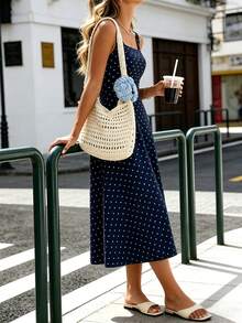 Pariaura Vestido de cintura con estampado elegante y de moda para mujer - Azul Marino - Ver 4