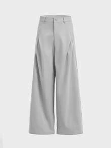 AXEPEAK Pantalones casuales versátiles de uso diario con botones y pliegues de unicolor para hombres - Gris - Ver 10