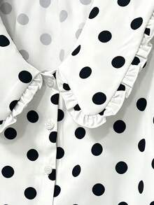 Franclia Fashionable Daily Versatile Peter Pan Collar Petal Sleeve Single-Breasted Loose Women's Blouse - Black and White - View 3