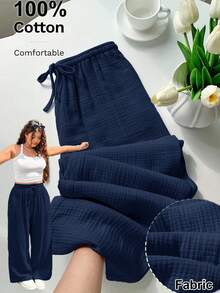 GalTyme Pantalones casuales y versátiles de uso diario con cordón en la cintura para mujer de talla grande - Azul Marino - Ver 1