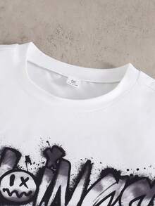 Coolqubz 2 piezas Conjunto de camiseta casual de cuello redondo estampada y pantalones con cordón para adolescentes, adecuado para uso diario, ir al trabajo y actividades al aire libre - Blanco y Negro - Ver 4