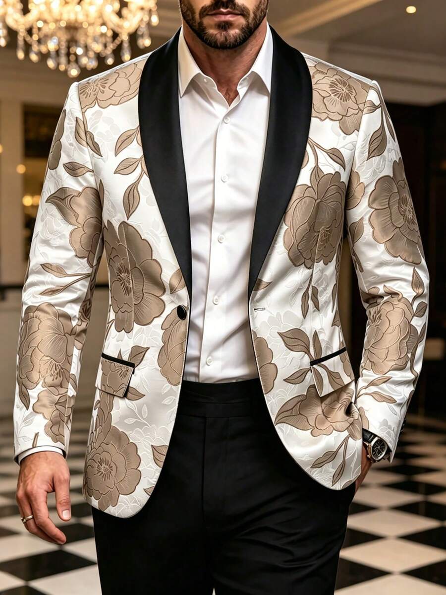 Manfinity AFTRDRK Men's Shawl Collar Geometric Print Long Sleeve Blazer - Multicolor - View 1