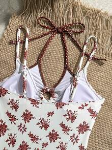 Swim Mod Women's Summer Beach Vacation Floral Print Twist Front One-Piece Swimsuit - Multicolor - View 7