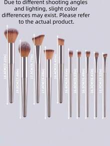 10PCS Champagne Gold Makeup Brushes Set Premium Full Face Eye Blending Foundation Concealer Powder Blush Contour Tool Kit Fluffy Soft Vegan Friendly Cosmetic Accessories Gift For Women Teens - Grey - View 2