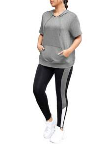 SHEIN Sports 大码女式纯色短款背心和高腰紧身裤休闲运动装 - 深灰色 - 查看 3
