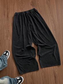 Manfinity BRENVOR Men's Casual Loose Sweatpants, Standard Size, Deep Gray Solid Color, Suitable For Spring And Autumn - Dark Grey - View 4