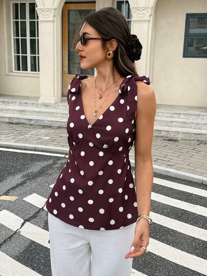 Serisse Women's V-Neck Polka Dot Casual Versatile Daily Wear Blouse