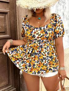 Breezaya Blusa de talla grande con estampado floral, adecuada para vacaciones, citas románticas, primavera/verano y uso diario, de estilo versátil y a la moda - Multicolor - Ver 5