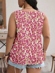 SHEIN VCAY Plus Size Leopard Print Round Neck Sleeveless Tank Top - Multicolor - View 2