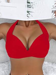 Voyashape 2025 女士纯色吊带比基尼泳装上衣夏季 - 紅色 - 查看 6