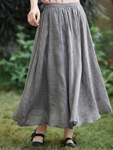 EMERY ROSE Women's Versatile All-Match Midi Skirt, Suitable For Commuting Vacation And Office Wear Holiday Grey Summer Casual Women's Skirts - Grey - View 7