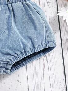 Baby Girl Washed Soft Denim Shorts, Comfortable For Daily Wear And Vacation - Light Wash - View 3