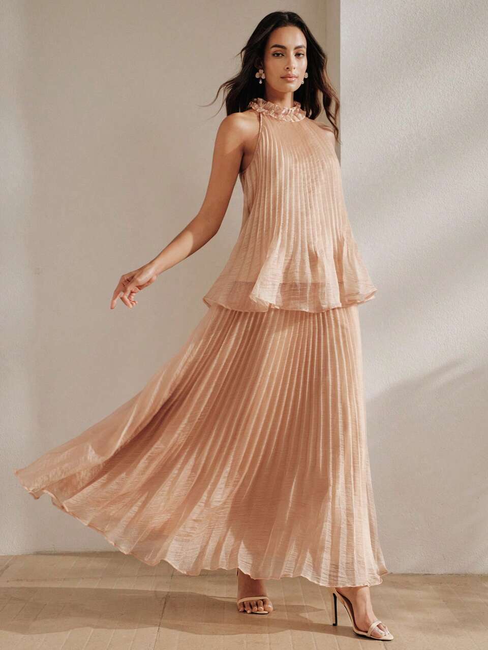 Women's Elegant Vacation Outfit Frill Trim Pleated Camisole