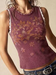 Bohemela Áo tank top nữ dệt kim không tay dáng ôm, màu trơn, phong cách boho mùa thu/đông, họa tiết mài bạc. - Đỏ - Xem 5