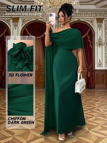 Vestido largo de mujer de gasa con parches y estampado floral 3D - Pearl White - Ver 6