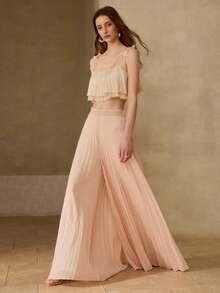 MOTF PREMIUM PANTALON PLISSÉ LONG STYLE A-LINE EN MOUSSELINE DE SOIE, PRINTEMPS/ÉTÉ - Rose pâle - Voir 1