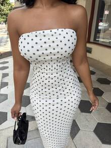 Alexandranx Women's Elegant Polka Dot Mesh Ruched Waist Sleeveless Mesh Dress Party White Summer - White - View 6