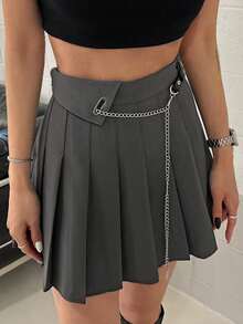 Falda plisada casual con estampado de lunares para mujer - Gris - Ver 7