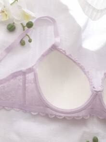 DelicateAllure Lavender Color, With Underwire, Molded Cup, High Support, Lift & Gather, Delicate Lace, Mesh Inset, Innocent, Romantic, Elegant, Refined Ladies Bra - Mauve Purple - View 5