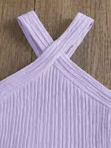 Emery Rose Kids Emery Rose Kids 2pcs Young Girl Knitted Solid Color Sleeveless Top And Shorts Set - Mauve Purple - View 3
