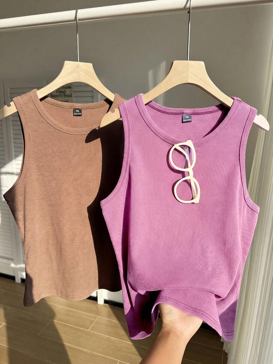 SHEIN EZwear 加大码棉质做旧雪花印花修身吊带背心 - 彩色 - 查看 1