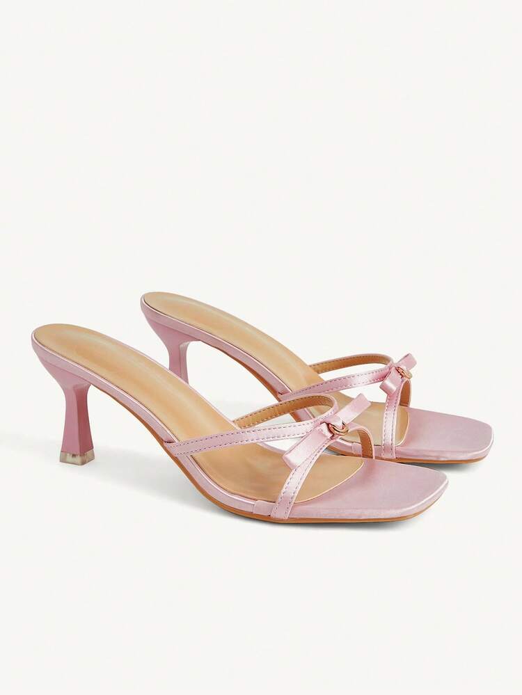 CUCCOO CHICEST Gentle Girl Style Pink Heel Sandals, Bow Square Toe Design, Summer Versatile Outer Slippers