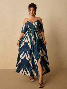 Travachic Plus Size Casual Vacation Floral Print Off-Shoulder Camisole Dress - Multicolor - View 3