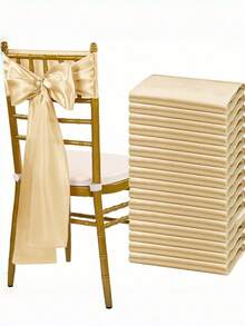 8, 12, 16 Lazos de silla de satén color oro rosa para bodas, fiestas, baby shower, cumpleaños y decoración. Accesorio imprescindible - Champán - Ver 2