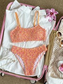 Swim Mod 26SSWomen Orange And Pink Ditsy Floral Bikini Set Cute Tropical Two-Tone Summer Bohemian Sexy Beach Party Vacation Holiday Swimwear Western Boho - Multicolor - View 7