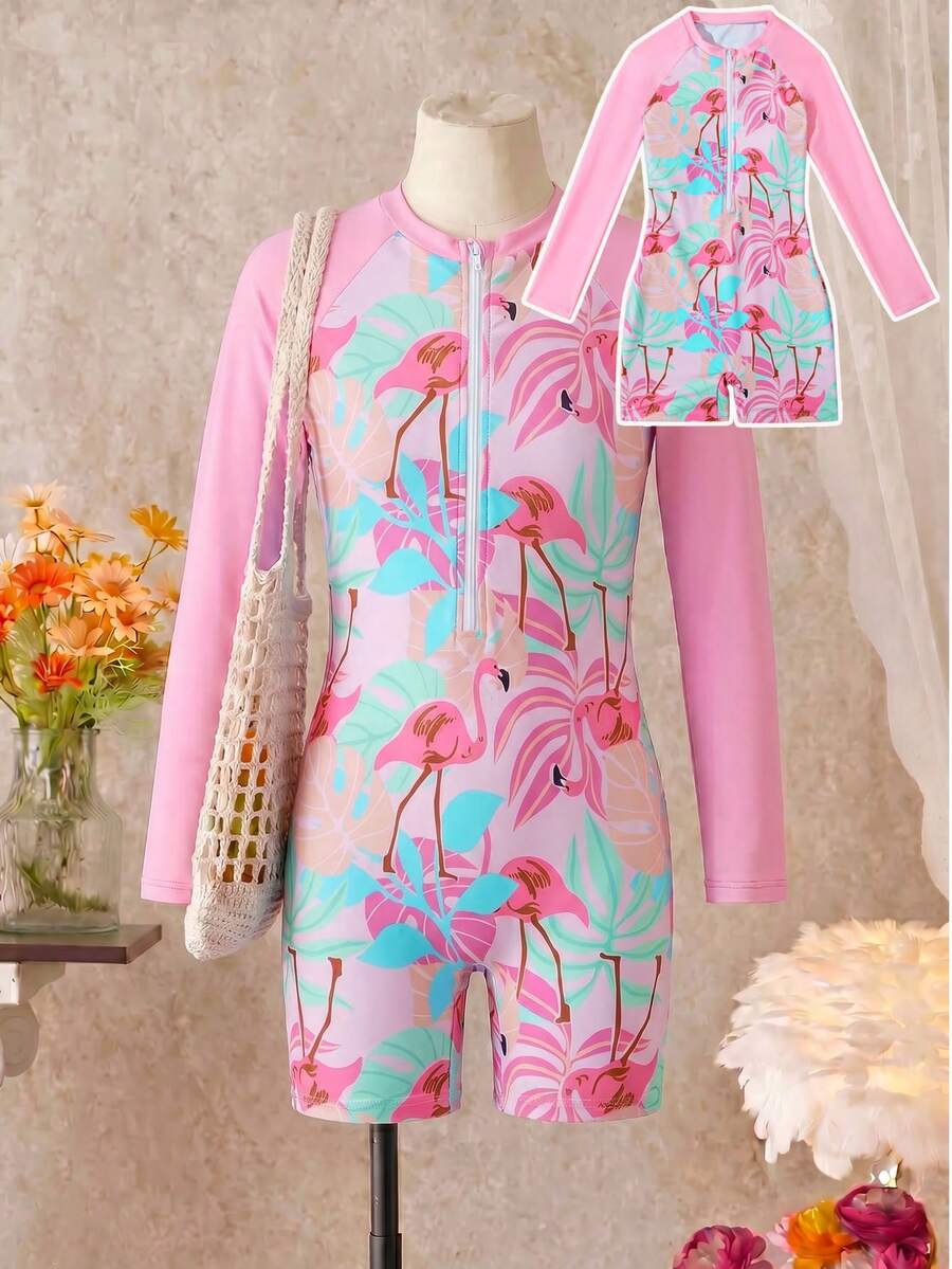 Young Girl New Fashion Printed One Piece Swimsuit - Multicolor - View 1