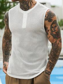 VENTUSAIL Áo tank top nam màu trơn cổ tròn, chất liệu jacquard khoét lỗ, thích hợp cho mùa hè. - trắng - Xem 5