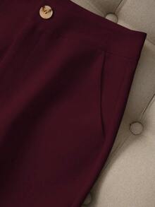 Traje de mujer minimalista de estilo francés, de unicolor, con hebilla asimétrica, ajustado, para uso profesional y de viaje - Burdeos - Ver 3