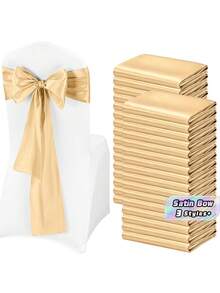 8, 12, 16 Lazos de silla de satén color oro rosa para bodas, fiestas, baby shower, cumpleaños y decoración. Accesorio imprescindible - Champán - Ver 1