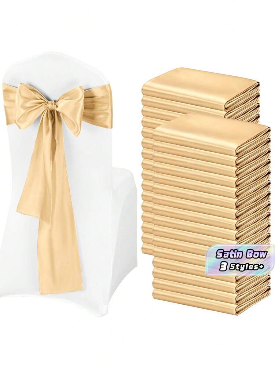 8, 12, 16 Lazos de silla de satén color oro rosa para bodas, fiestas, baby shower, cumpleaños y decoración. Accesorio imprescindible - Champán - Ver 1