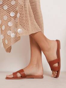 SHUZIA Sandálias Planas Femininas Estilo Simples - Caramelo - Visão 3