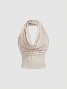 SHEIN MOD 1件女士休闲百搭吊带背心 - 卡其色 - 查看 5