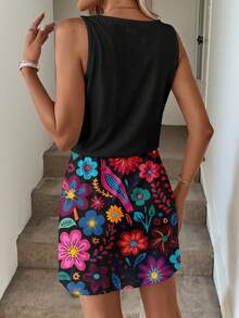 SHEIN LUNE Đầm ngắn in họa tiết kiểu dáng thường ngày dành cho nữ, thích hợp cho mùa xuân và mùa hè. - Nhiều màu - Xem 4