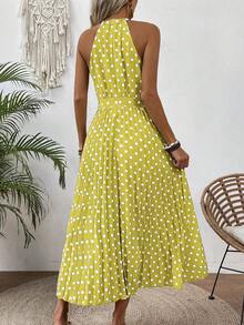 EMERY ROSE Gaun Maxi Tanpa Lengan Motif Polkadot untuk Wanita, Cocok untuk Liburan di Pantai. - Kuning - View 2