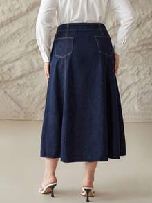 MOTF PREMIUM CHÂN VÁY DENIM MÀU XANH DƯƠNG THANH LỊCH DÀNH CHO NGƯỜI CÓ VÓC DÁNG LỚN - Màu xanh lam - Xem 4
