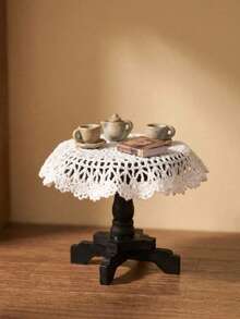 POKOJA LAND 1/2 Pieces Handmade 1:12 Scale Mini Wooden Round Table With Lace Tablecloth, Indoor & Outdoor Dollhouse Furniture, Anime Themed, Perfect For Christmas, Halloween, Easter, Thanksgiving - Multi-Functional Table For Various Rooms (Handmade, Slight Uneven Surface Is Normal) - Multicolor - View 2