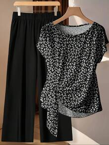 SHEIN Clasi 女士系带蝴蝶结衬衫和直筒裤两件套 - 彩色 - 查看 2