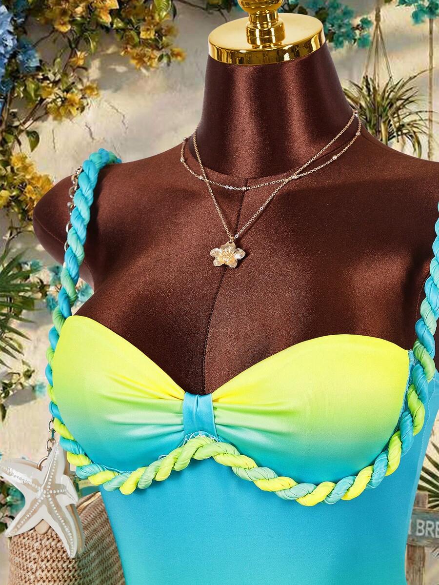 Amplova Mono informal sin espalda sin mangas de cuerda de cáñamo con efecto degradado para mujer