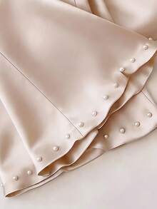 GlowEve CURVE Plus Size Elegant Fashionable Versatile Faux Pearl Beaded Flare Pants - Apricot - View 3