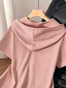 Resyla Sudadera con capucha con cordón y cremallera, de unicolor, versátil y casual para uso diario de mujer - Rosa - Ver 3