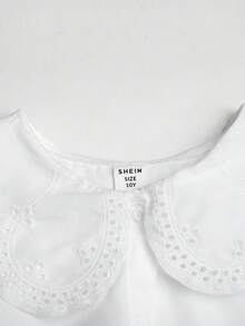 SHEIN Tween女孩白色梭織純色長袖襯衫，休閒返校穿搭 - 白色 - 查看 5