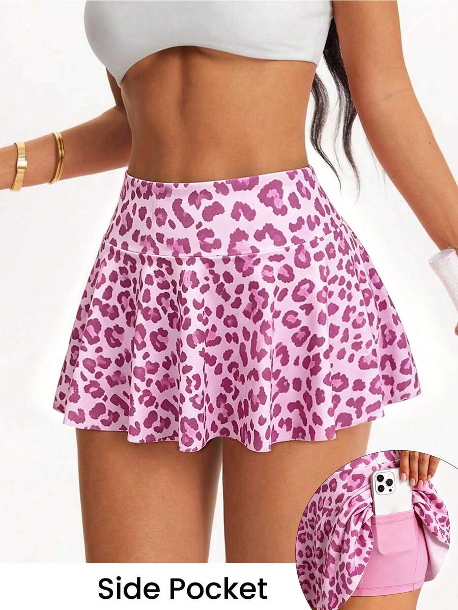 SHEIN Dewbera Váy thể thao cạp cao họa tiết da báo thời trang dành cho nữ. - Nhiều màu - Xem 1