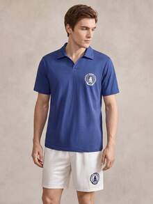 Conjunto de ropa de estar en casa informal y vintage con estampado de monedas azul y blanco para hombres de EverLounge, colección primavera/verano - Multicolor - Ver 5