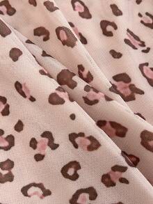 Flirla Gaun Mini Wanita Motif Leopard Musim Gugur dengan Tali Bahu Tipis dan Renda Jala, Cocok untuk Acara Malam, Motif Leopard Merah yang Imut - Baby Pink - View 5